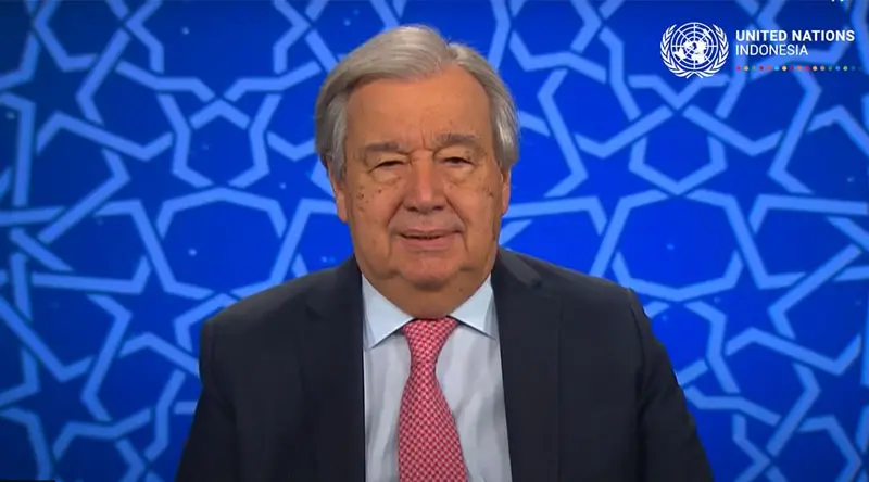 Sekjen PBB, Antonio Guterres menyampaikan sambutannya atas kedatangan Ramadhan , Jumat (28/2/2025). (Foto: PBB)