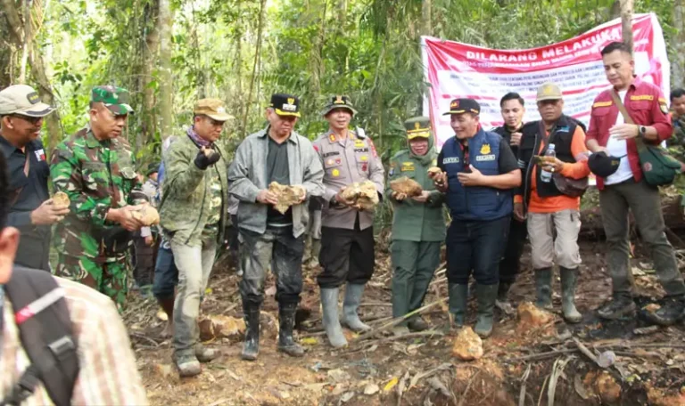 Bupati dan Wakil Bupati Sigi, Kapolres Sigi, Kepala BTNLL di lokasi PETI di Dusun Kongkura, Desa Tomado, Lindu, Sigi, Minggu (27/4/2025). (Foto: Humas Polres Sigi